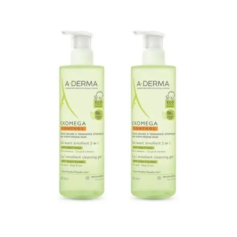 A-Derma Exomega Cleansing Gel 2 In 1, 2X500 Ml