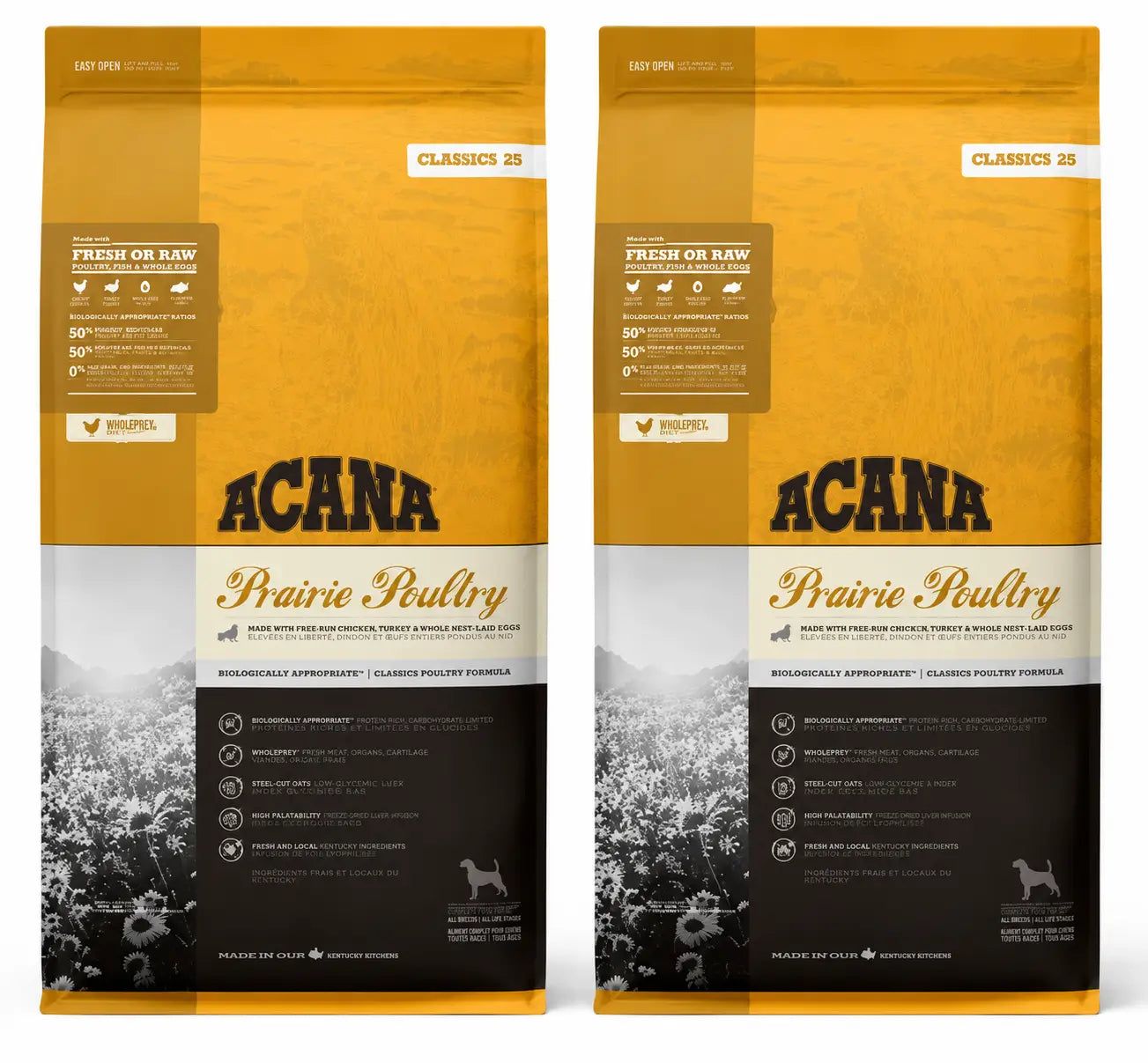 Acana Canine Adult Classics Prairie Poultry 14.5 Kg, Croquettes pour chien, pack 2