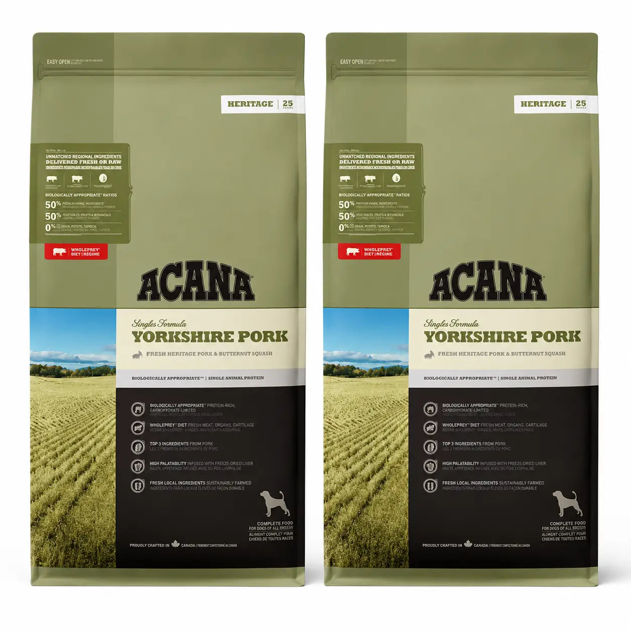 Acana Canine Adult Singles Yorkshire Pork 11,4 Kg Croquettes pour chien , pack 2
