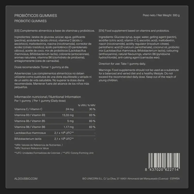 Aldous Bio Probiotiques Avec Vitamines En Gummies , 120 Gummies