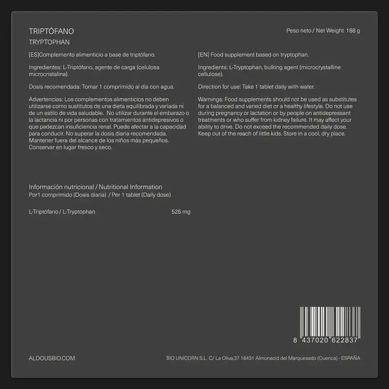 Aldous Bio Tryptophane Pur, 300 comprimés