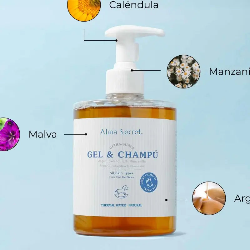 Gel shampooing doux d'Alma Secret à l'argan, au calendula et à la camomille