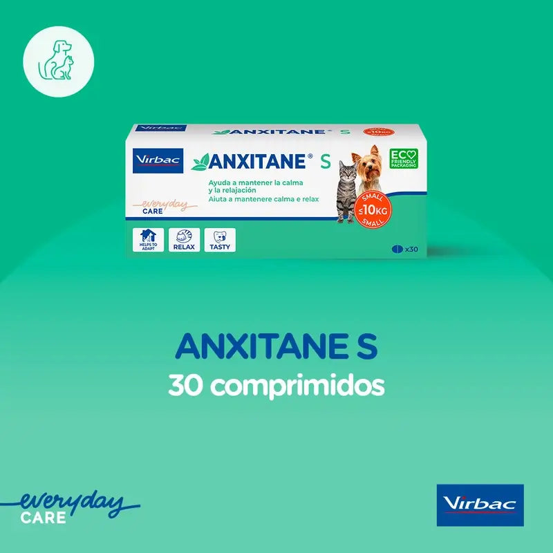 Virbac Anxitane S, 30 comprimés relaxants pour chats et chiens 0 - 10kg