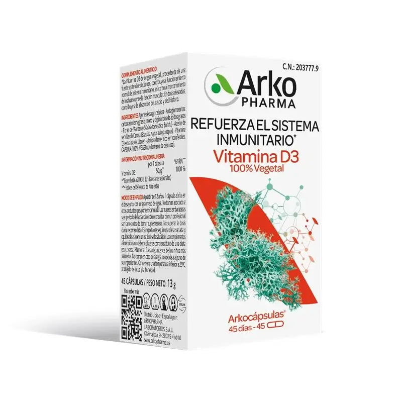 Arkocápsulas Vitamin D3 100% Vegetal 45 Capsules Arkopharma