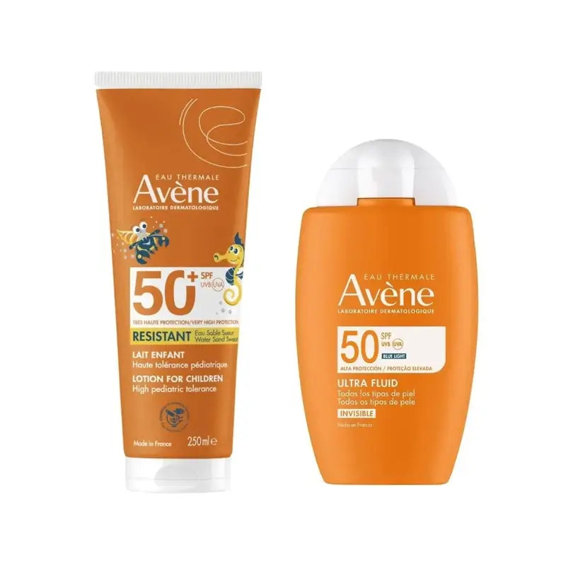 Avène Ultra Invisible Fluid Spf50 50 Ml + Milk Spf 50+ Children 250 Ml
