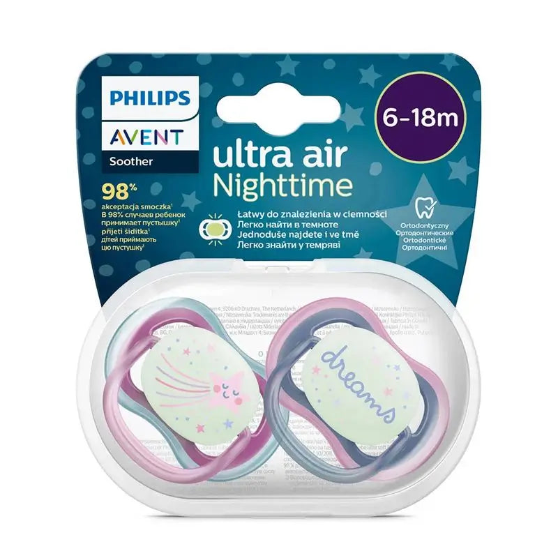 Avent Ultra Air Pacifiers 6-18 Months Girl - Nocturne , 2 pieces