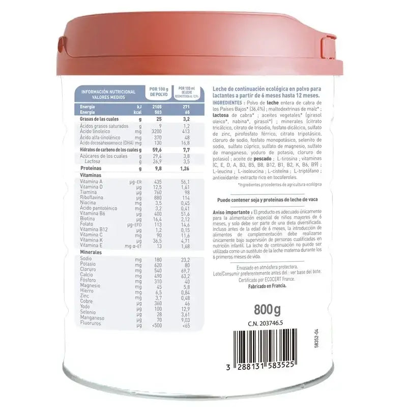Babybio Caprea 2 Lait de chèvre 6-12 mois, paquet de 3 x 800 g