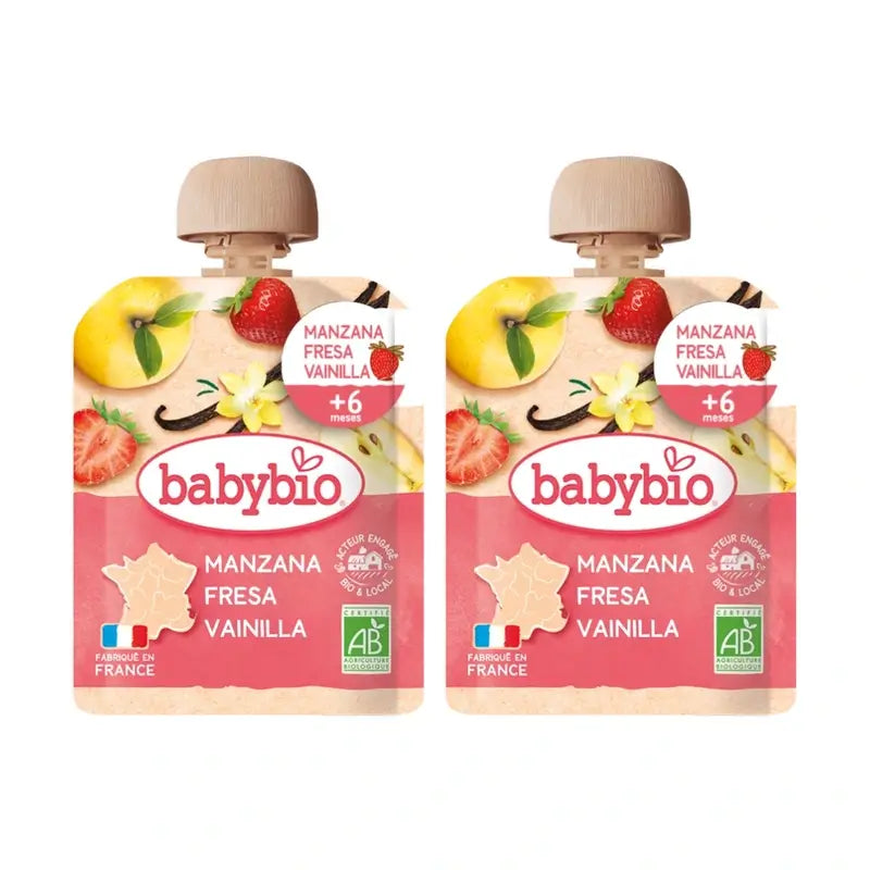 Babybio Pouch Apple Strawberry Vanilla, Pack 2 x 90 grams