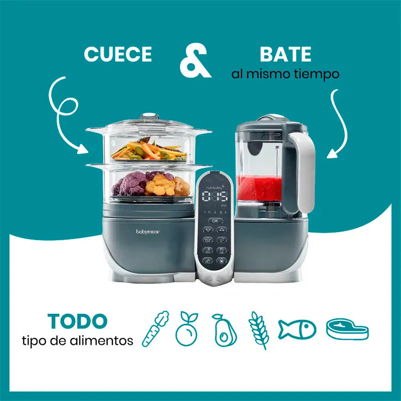 Babymoov Nutribaby (+) Robot culinaire mixeur et cuiseur vapeur gris industriel