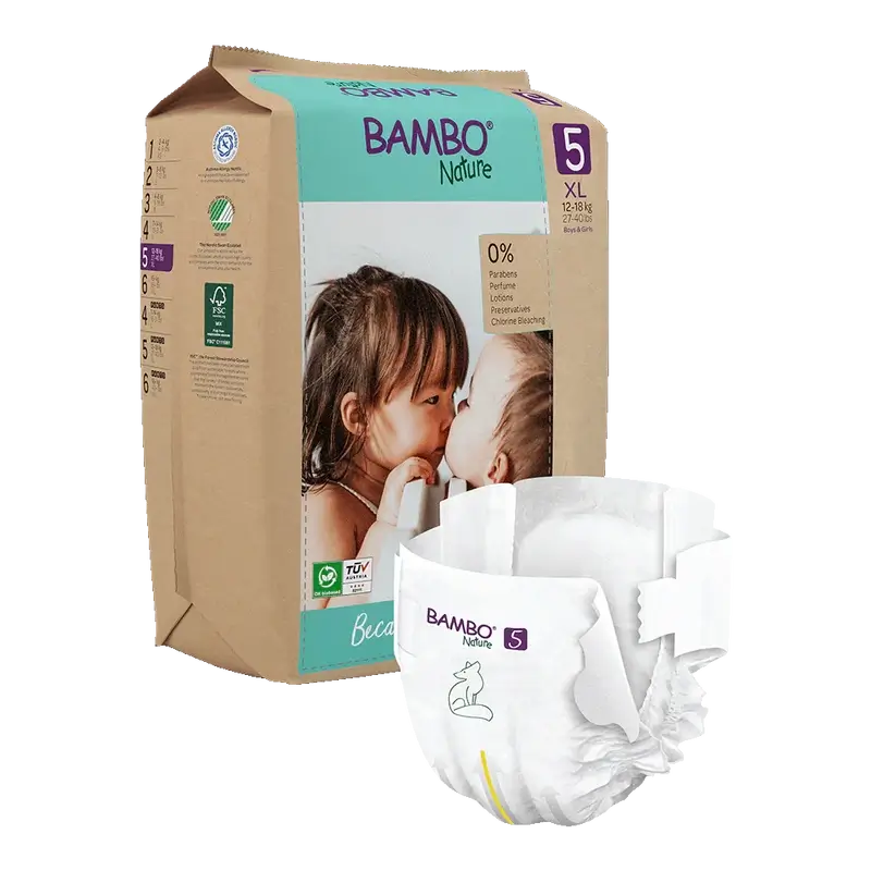 Couches Bambo Nature Taille 5 (12-18Kg), 22 pièces