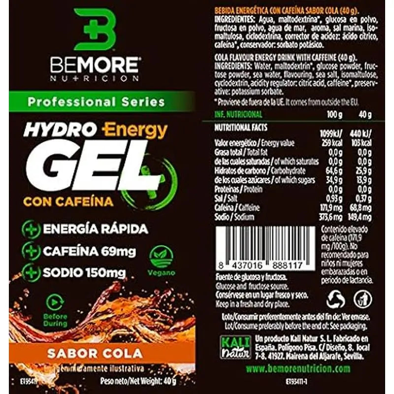 Bemore Nutrition Hydro Gel+ Energy Cola Flavour avec caféine