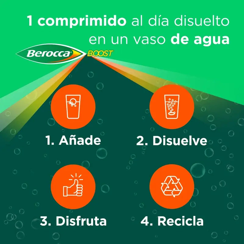 Berocca Boost Magnésium, Vitamines et Minéraux avec Guarana, 30 Comprimés Effervescents