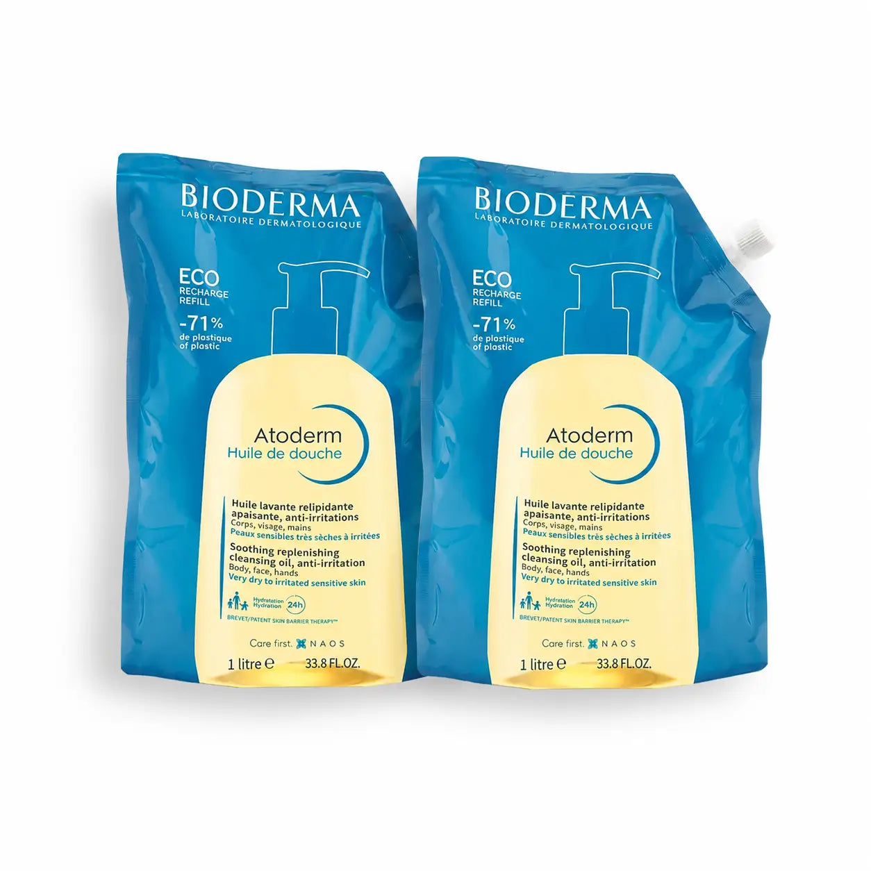 Bioderma Atoderm Huile de douche Eco-Refill, 1 L, lot de 2