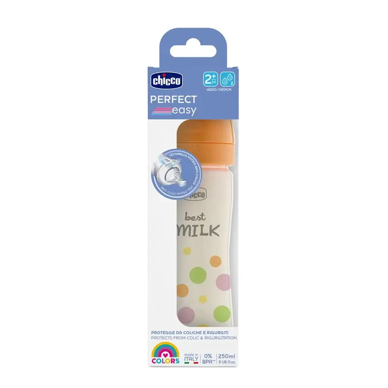 Chicco Perfecteasy Silicone Bottle Orange 250 Ml Medium Flush 2M+