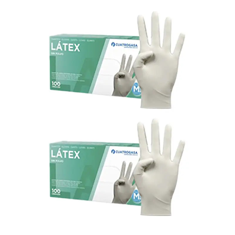 Cuatrogasa Latex Powder Free Gloves White Size M, 2X100 Units