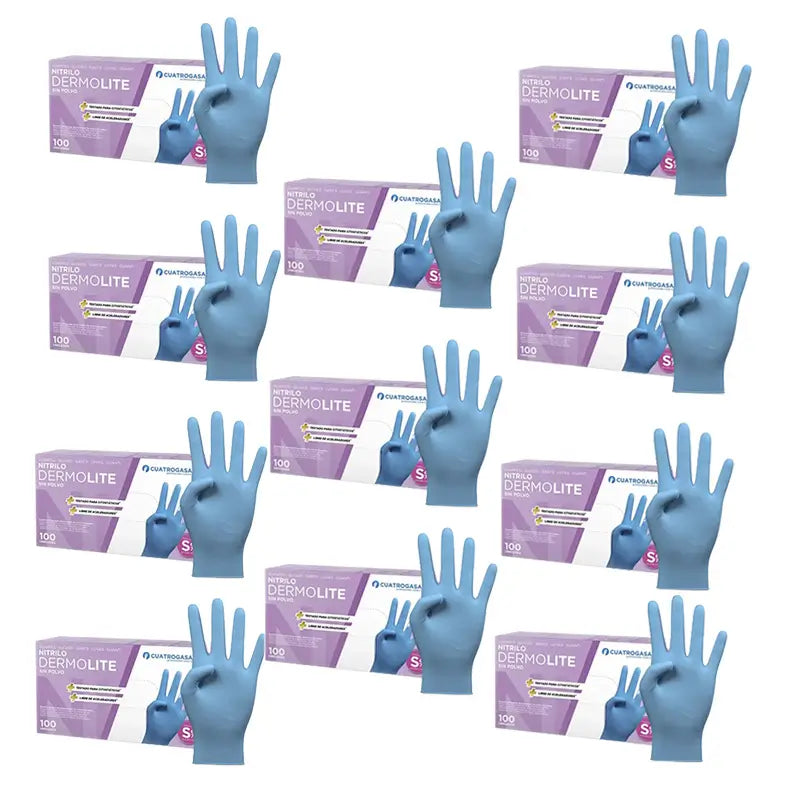 Cuatrogasa Dermolite Powder Free Nitrile Gloves Blue Size S, 10X100 Units