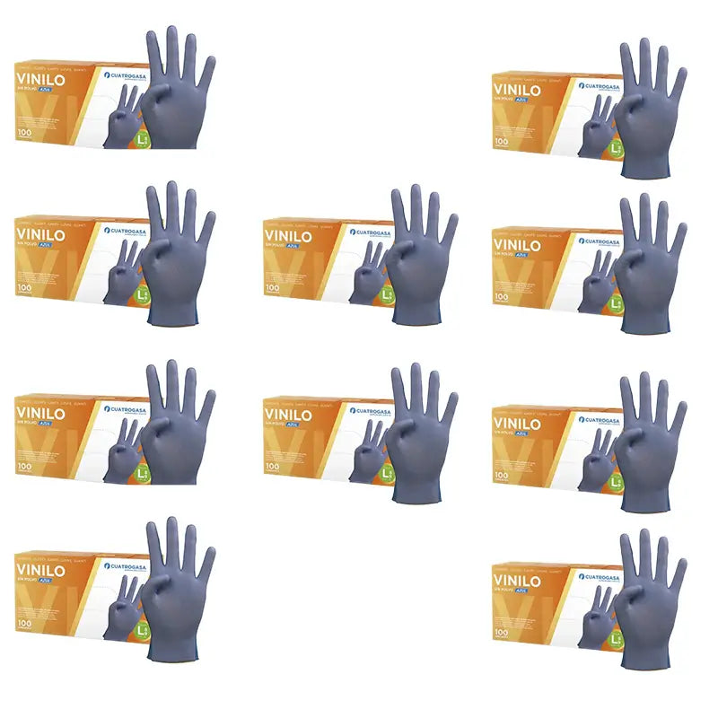 Cuatrogasa Powder Free Vinyl Gloves Blue Size L, 10X100 Units