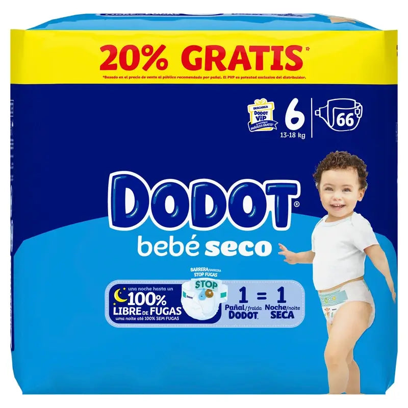 Dodot Baby Dry Taille 6, 13Kg-18Kg, 66 couches