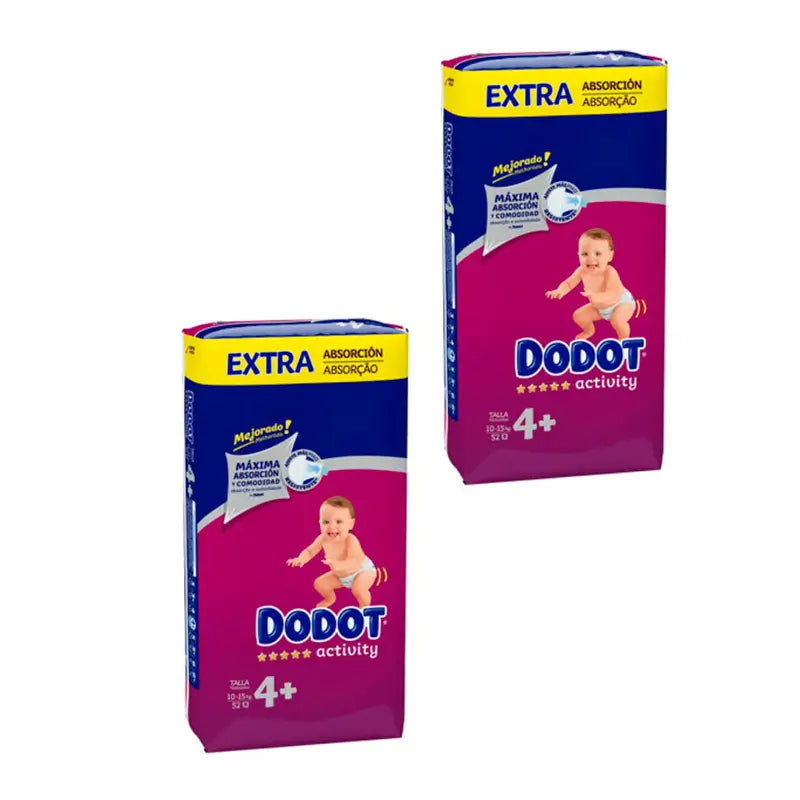 Dodot Pack 2X Activity Nappy Size 4+ (10-15Kg), 52 Units