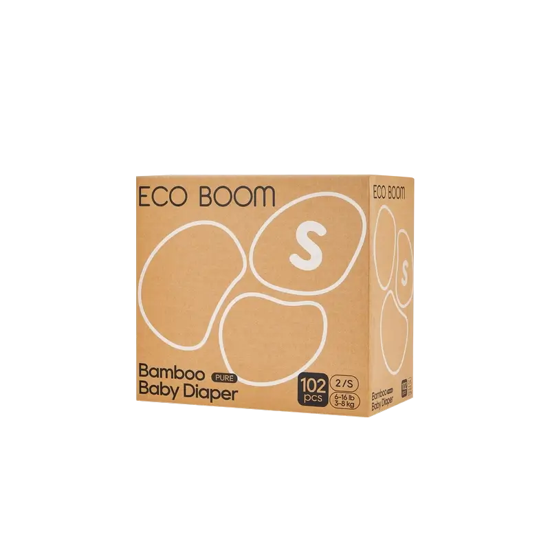Couches ECO BOOM PURE 100% naturelles en bambou - Taille 2/S (3-8 kg) - 102 pcs.