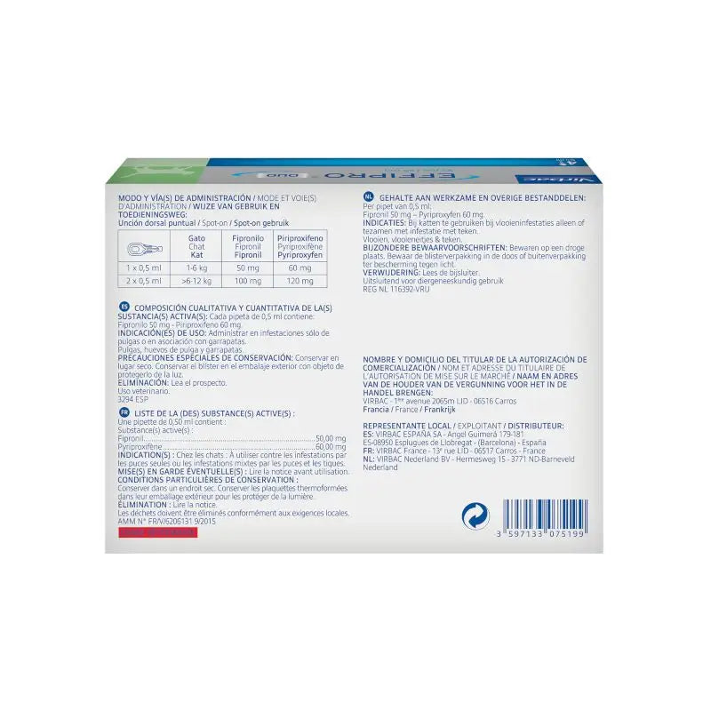Effipro Duo Spot-On Chats, 4 Pipettes