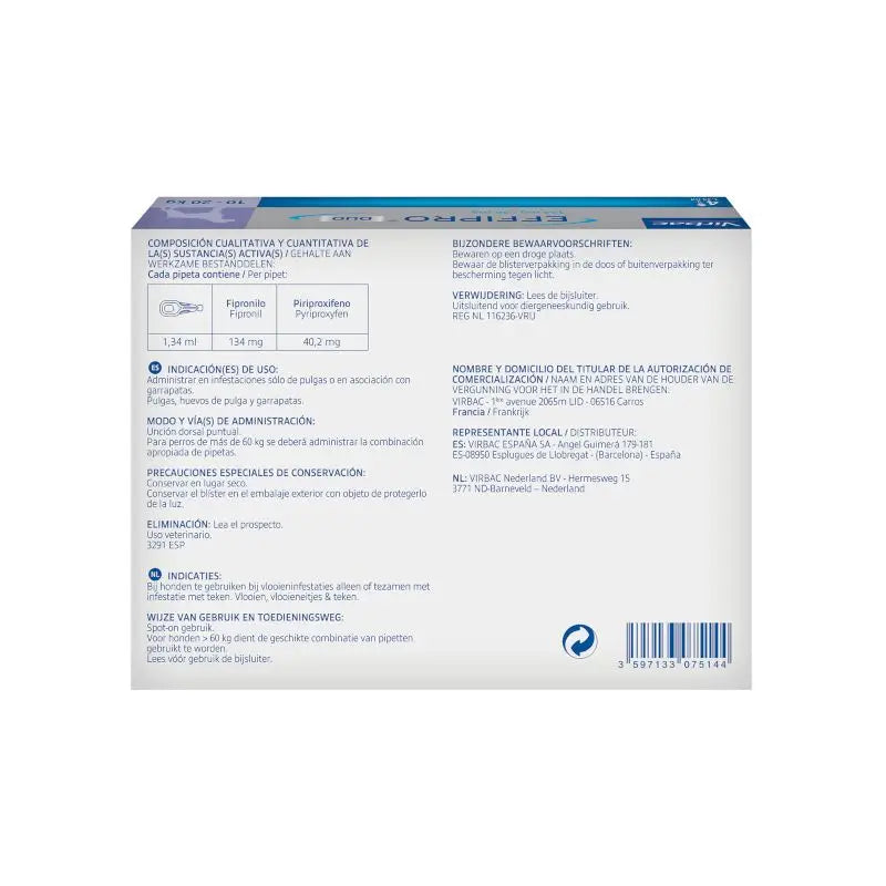Effipro Duo Spot-On Chien Moyen 10-20Kg, 4 Pipettes