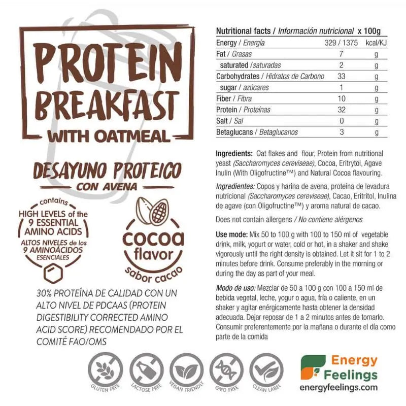 Energy Feelings Petit Déjeuner Protéiné Cacao 1Kg. Eco