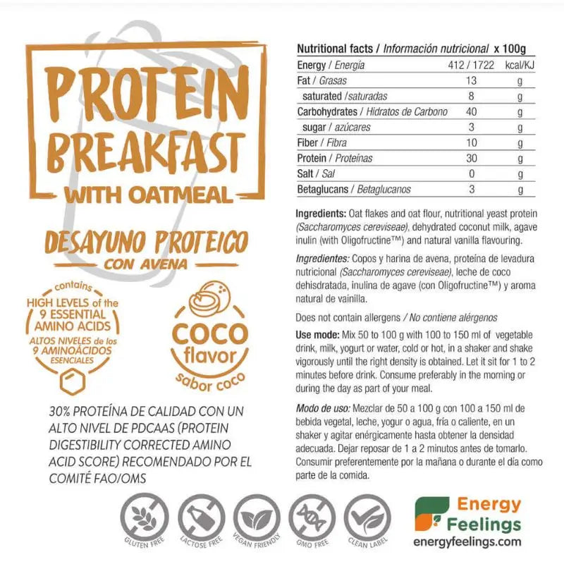 Petit-déjeuner protéiné Energy Feelings Coconut 1Kg. Eco