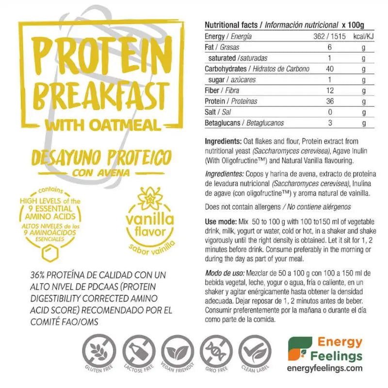 Energy Feelings Petit Déjeuner Protéiné Vanille 1Kg. Eco