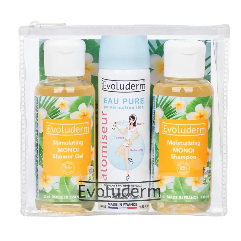 Evoluderm Travel Set X3 - Gel douche-Eau pure-Shampooing, 100/50/100 ml