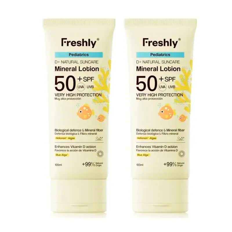 Freshly Pediatrics D+ Natural Suncare Mineral Lotion Spf50, 2 x 100 ml Pack