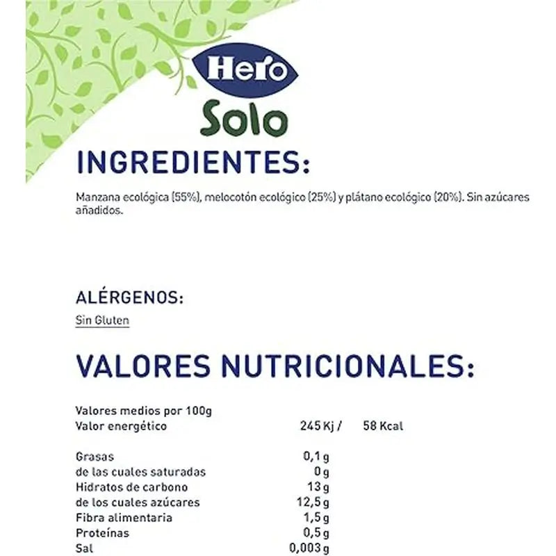 Hero Baby Eco Pomme, Pêche et Banane Pot Solo 190G