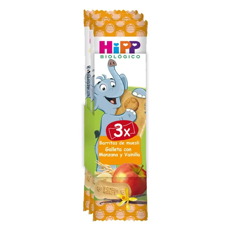 Hipp Biological Pack 3 Muesli Bars Apple & Vanilla Biscuit Box of 8 units