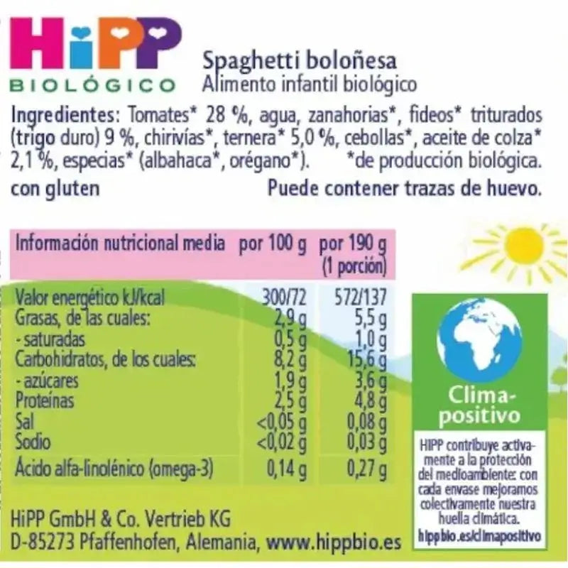 Hipp Bio Spaghetti Bolognese en bocal, 190 g
