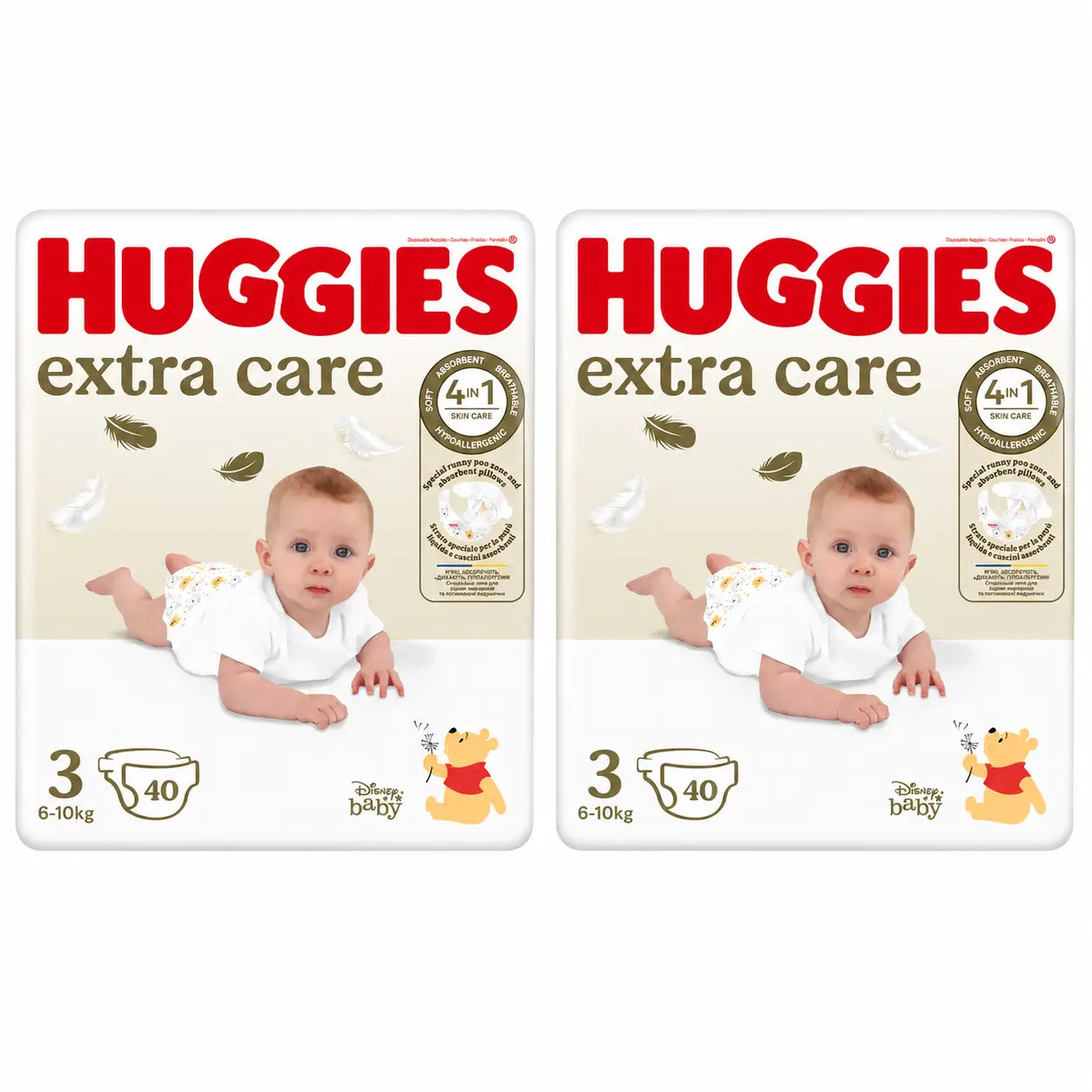 Huggies Extra Care Taille 3 (6-10 Kg) Disney Baby Nappy, 40 pcs, pack 2