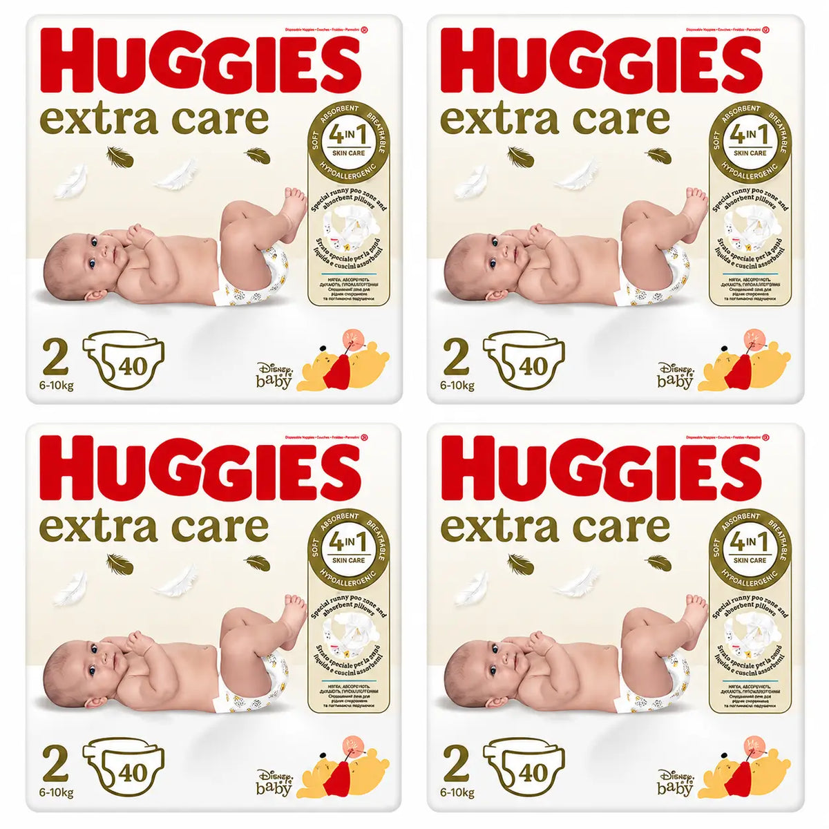 Huggies Extra Care Taille 3 (6-10 Kg) Disney Baby Nappy, 40 pcs, pack 4
