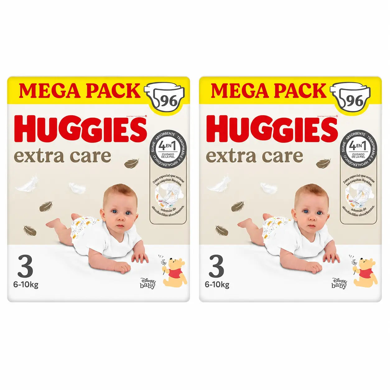 Huggies Extra Care Taille 3 (6-10 Kg) Disney Baby Nappy, 96 pièces, pack 2
