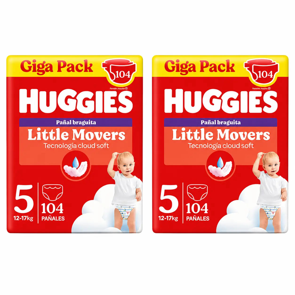 Huggies Little Movers Taille 5 (12-17 Kg) Disney Baby Diaper Briefs, 104 pièces, pack 2