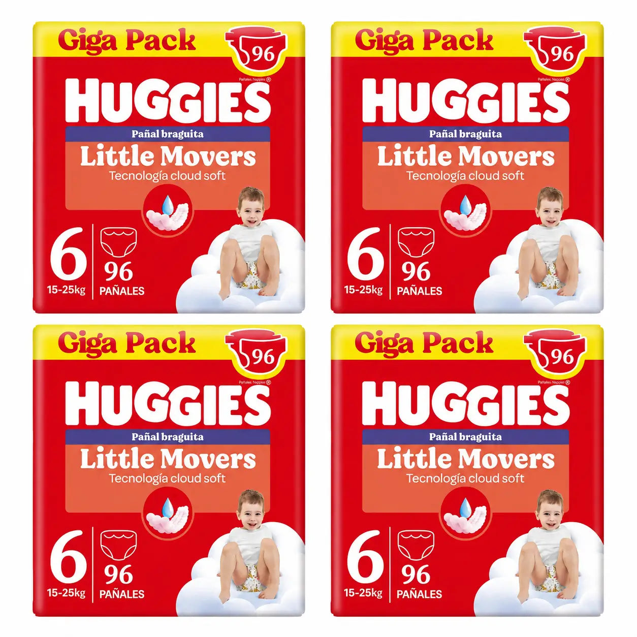 Huggies Little Movers Taille 6 (15-25 Kg) Disney Baby Diaper Briefs, 96 pièces, pack 4