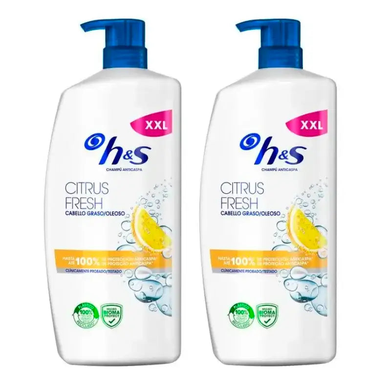 H&S Shampooing frais aux agrumes, paquet de 2 x 1000 ml