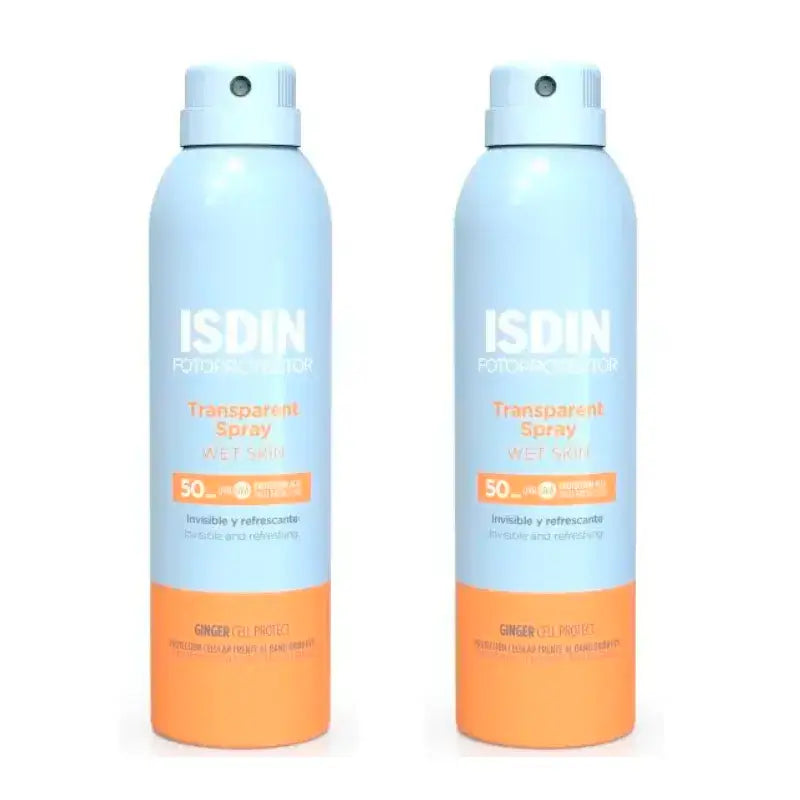 Isdin Spray Transparent Peau Humide SPF 50, Pack 2 x 250 ml
