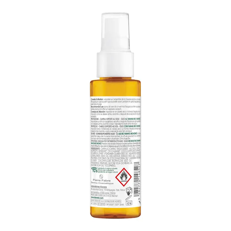 Klorane Huile solaire pour cheveux au tamanu et au monoï, 100 ml