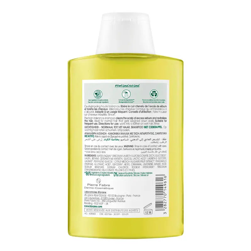 Klorane Shampooing au Citron pour cheveux gras 200 Ml