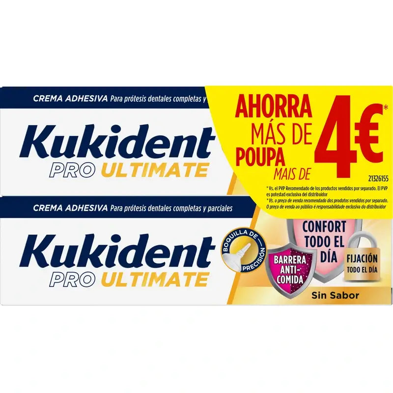 Kukident Pro Ultimate Denture Adhesive Cream, Savings Pack, 2 x 40 grammes