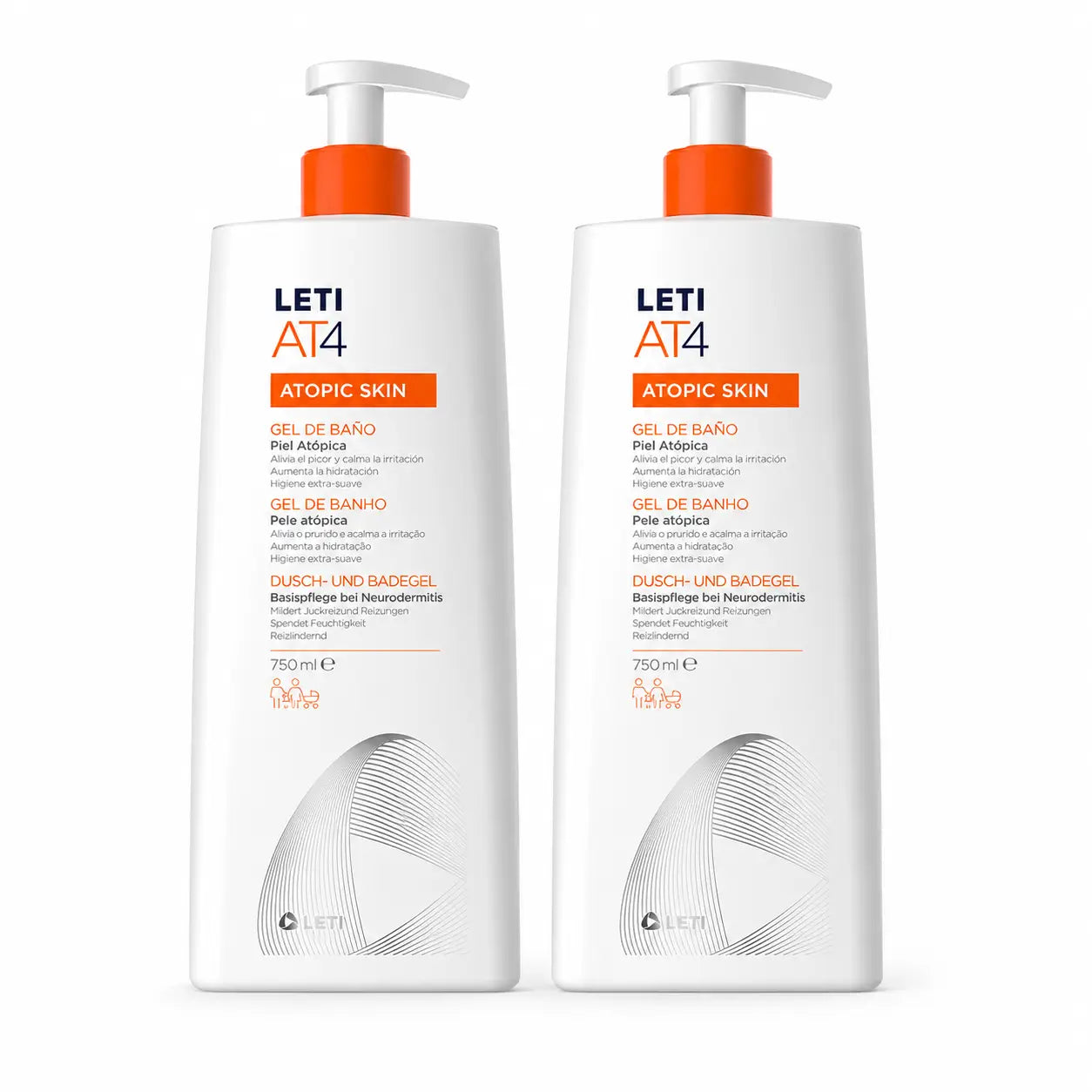 Leti AT4 Gel de bain dermo-gras 750 ml pack 2