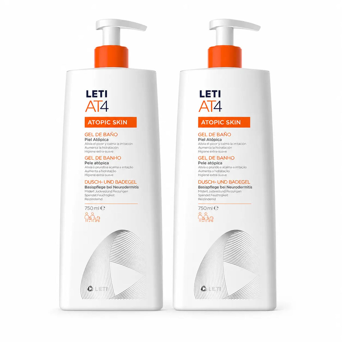 Leti AT4 Gel de bain dermo-gras 750 ml pack 2