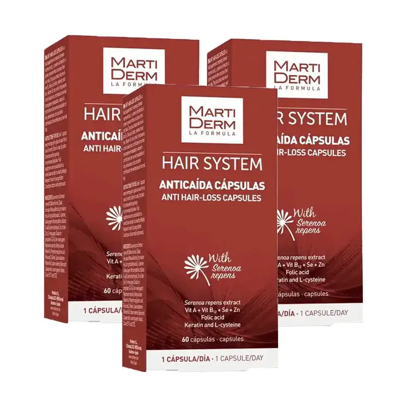 Martiderm Hair System Capsules contre la chute des cheveux, paquet de 3 x 60 capsules