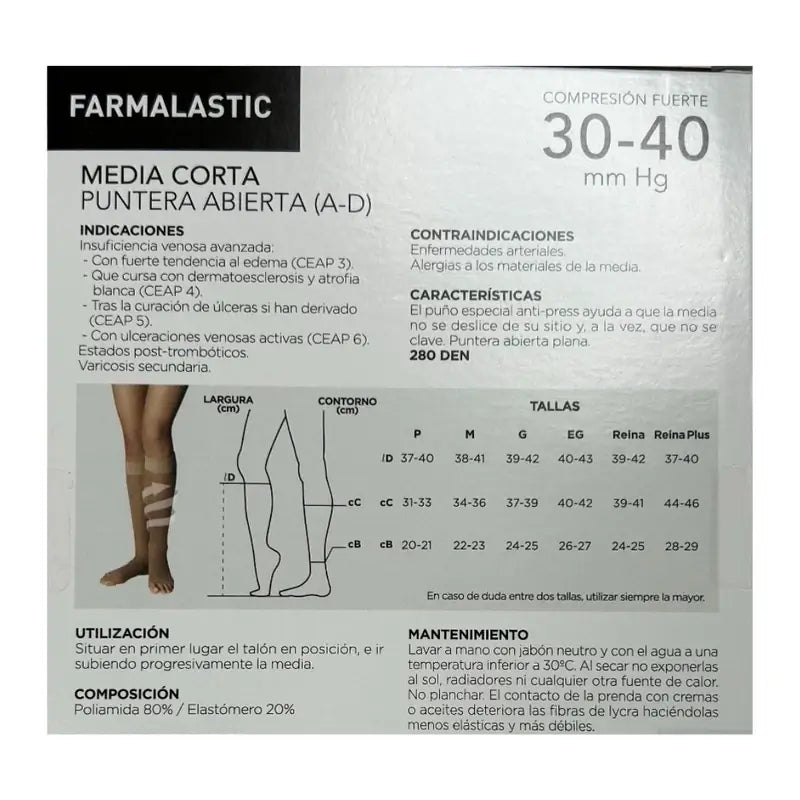 Farmalastic Short Stocking Strong Compression Open Toe Short, Large Size