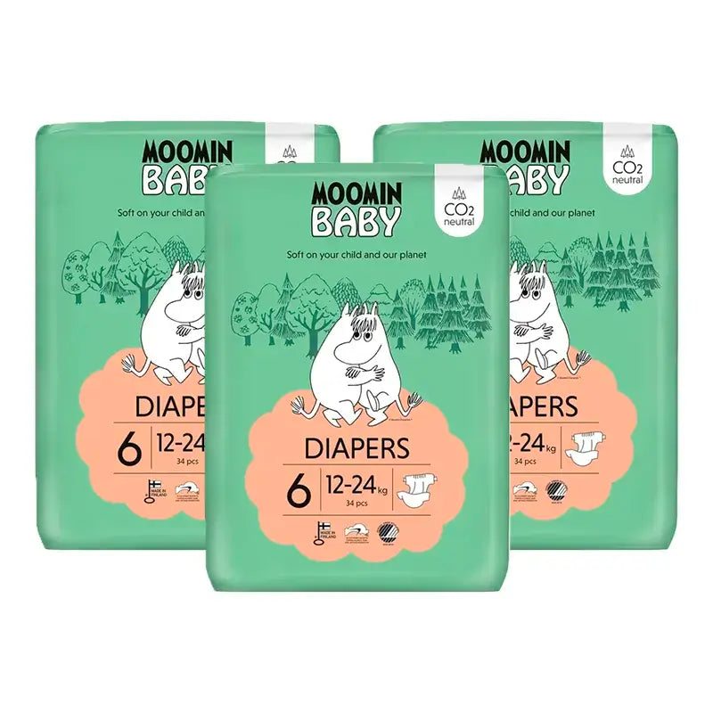 Couches pour bébés Moomin Taille 6, 3 x 34 unités