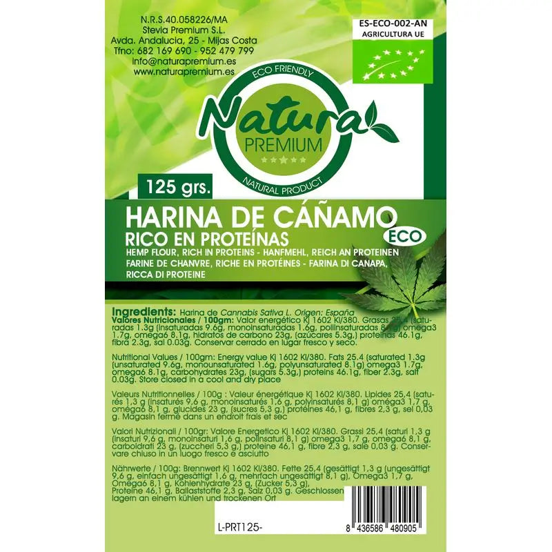 Natura Premium Farine de protéines de chanvre Bio , 125 gr